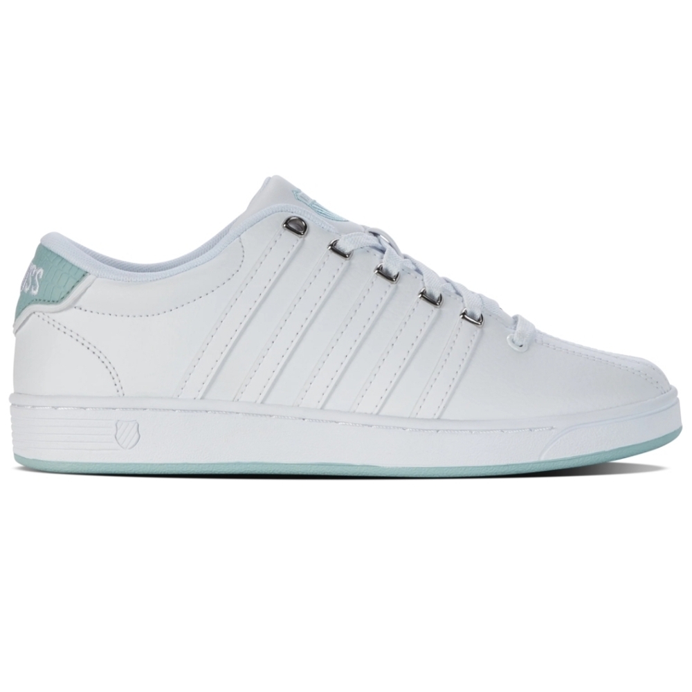 K-Swiss White Leather Sneakers with Light Mint Accents